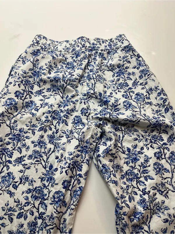 Lulu Mac Blue White Floral Womens XS Pull-on Cotton Pants Pockets Sleep Casual‎ - Image 13
