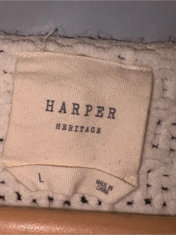 Harper‎ Heritage Cardigan Sweater Large White Knit Open Crochet Cozycore Grandma - Image 3