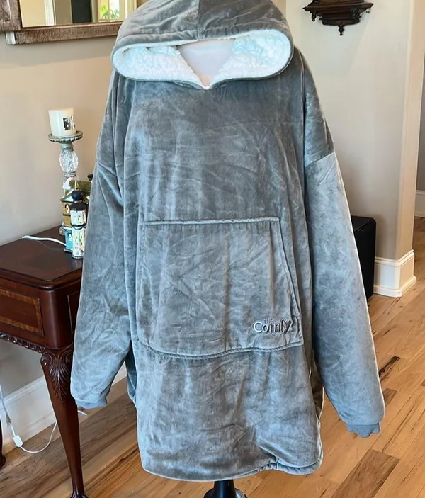 The Comfy Snuggie Pullover Blanket Gray Velvety Sherpa Robe Womens XS S M L XL - Image 12