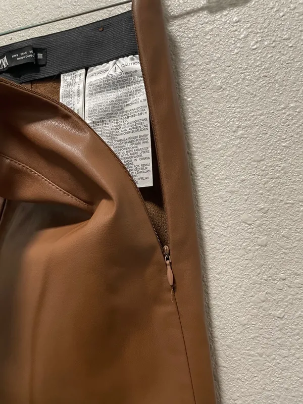 Zara Womens High Waist Faux Leather Leggings Small Ankle Length Brown - Image 8