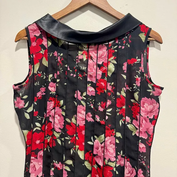 Sheer Floral Midi Dress Dark Romantic Gothic Satin Collar Size 8 - Image 5