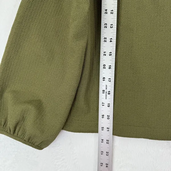 Madewell‎ Womens Top Olive Green Square Neck Long Sleeve Textured Blouse Small - Image 3