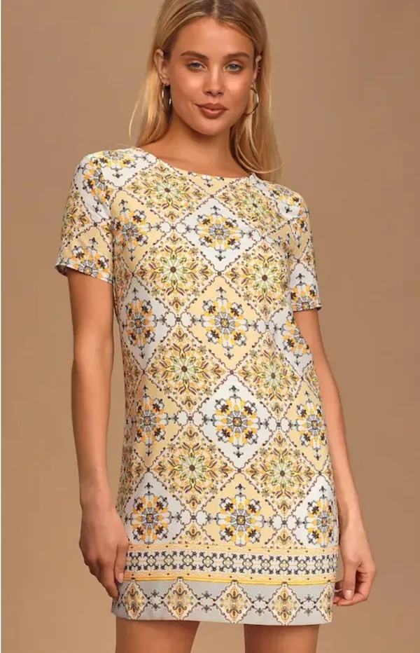 Dandy Lion Yellow Print Shift Dress - Image 2