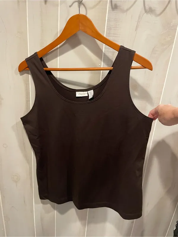 Cute classic Chico’s chocolate brown stretchy sleeveless tank top normcore basic - Image 4