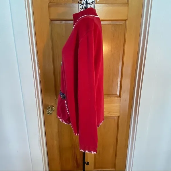 Vintage Breckenridge Grandma 1/4 Zip Turtleneck Fir Tree Sweater Red Size XL - Image 8