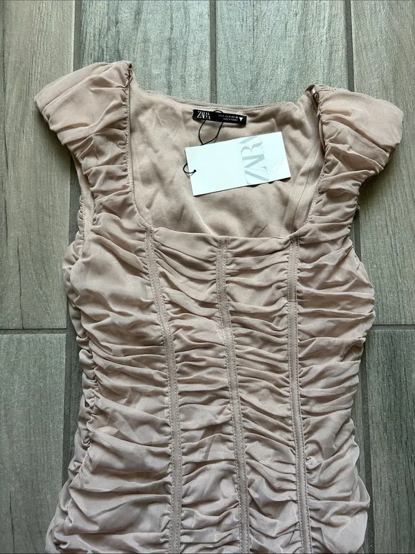 Zara Dusty Pink Ruched Mini Dress - Image 4