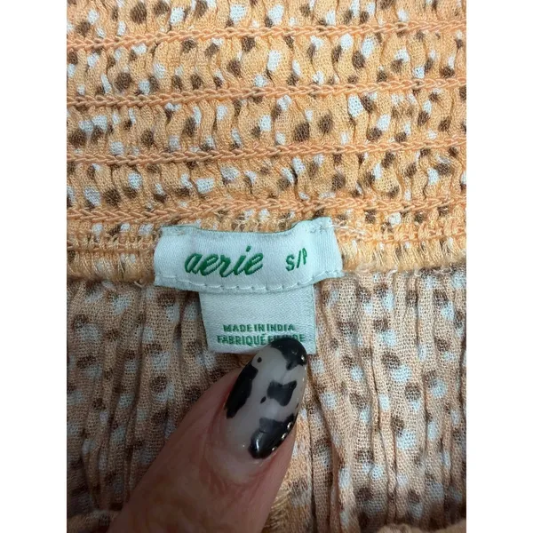 Aerie peach smocked high‎ waist flowy shorts polka dot cotton viscose S - Image 3