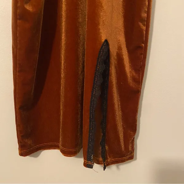 Forever‎ 21 Medium Brown Velvet Chemise Slip Dress Lace Y2K 90s - Image 4