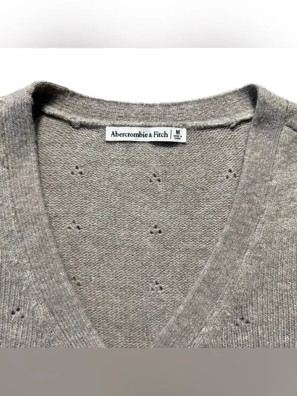 Abercrombie & Fitch Pointelle Cardigan Women’s Medium Beige Button-Up Sweater - Image 2