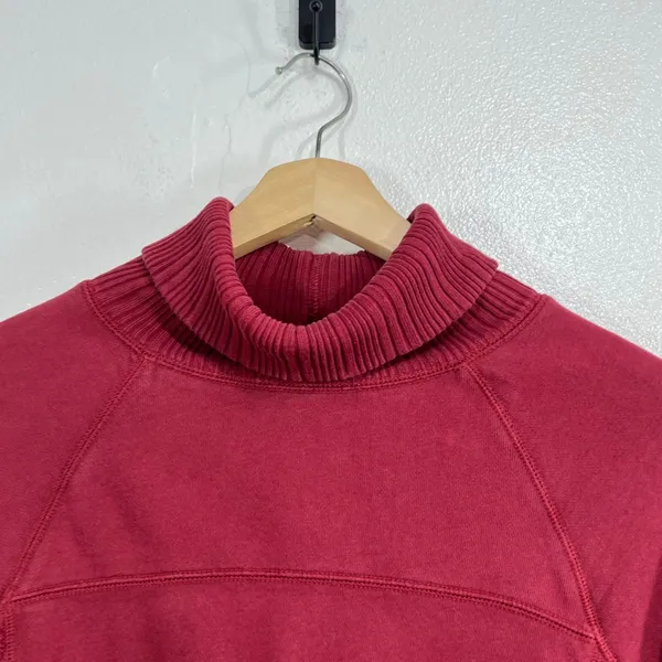 Aerie New Heights Cropped‎ Turtleneck Sweatshirt Burgundy Exposed Seam Raw Hem M - Image 7