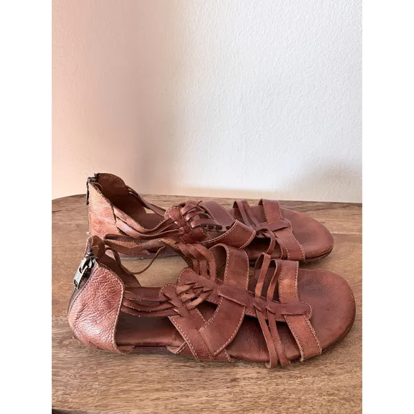 Bed Stu Brown Leather Caged Gladiator Flat Sandals‎ Size 8 - Image 6