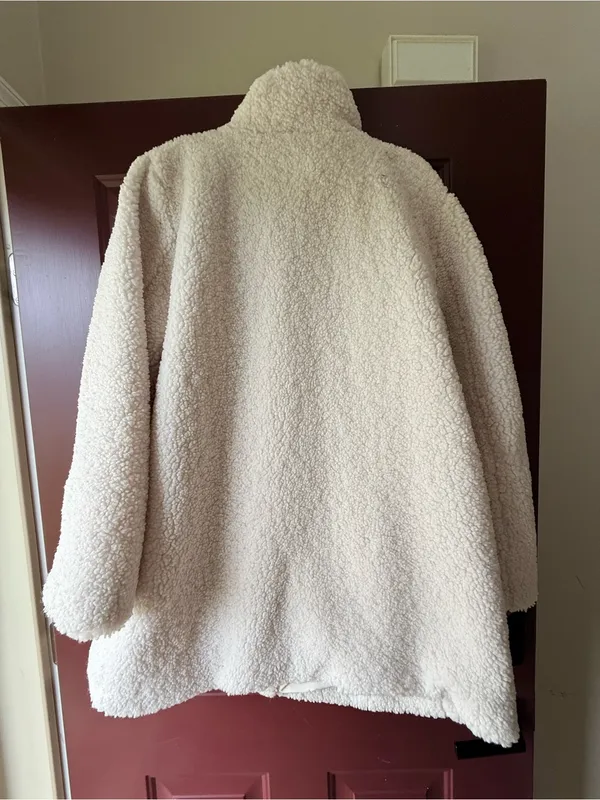 LOFT Cream Sherpa Teddy Coat with Zip Pockets - Image 6