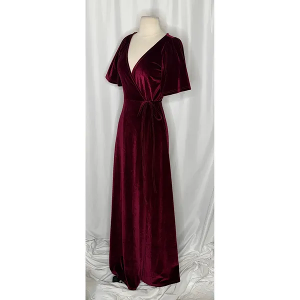 BALTIC BORN Meghan Velvet Wrap Maxi Dress Mulberry Purple Red Tie Waist X-Small - Image 6