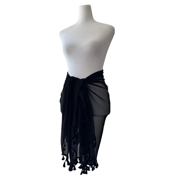 NWT Lulus Sheer Black Tasseled Versatile Shawl Scarf Sarong Cover-Up - Image 5