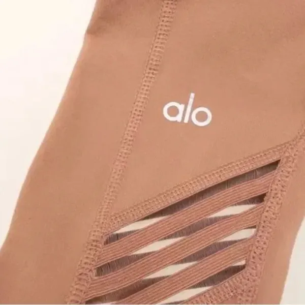 Alo Yoga Ultimate Stripe Mesh Leggings Pink Rosewater Athletic Pants Size S - Image 2