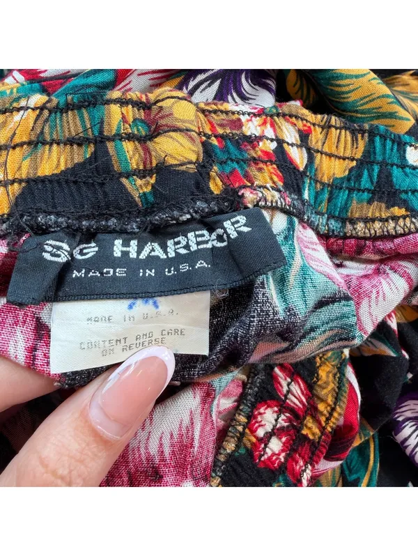 Vintage 90s SG Harper Floral Midi Skirt Womens M Black Rayon Cottagecore Grunge - Image 6