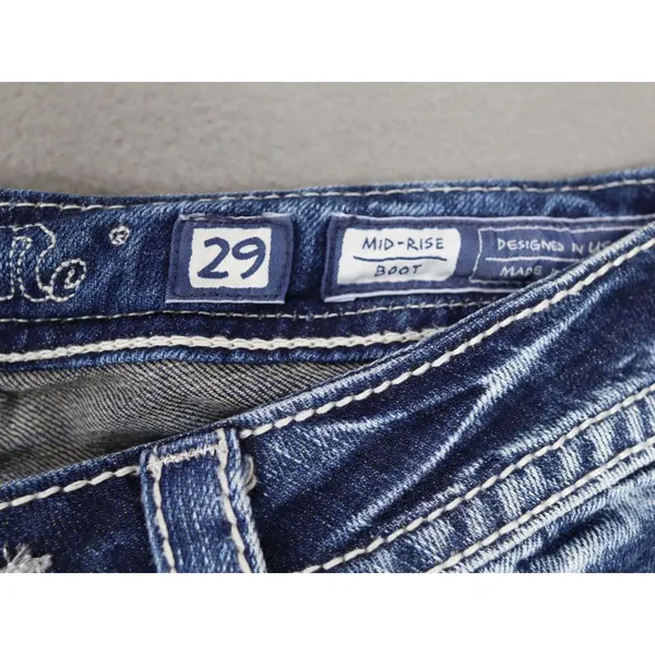 Miss‎ Me Womens Mid Rise Boot Jeans 29x28.5 Rhinestone Embroidery Denim Cross - Image 5