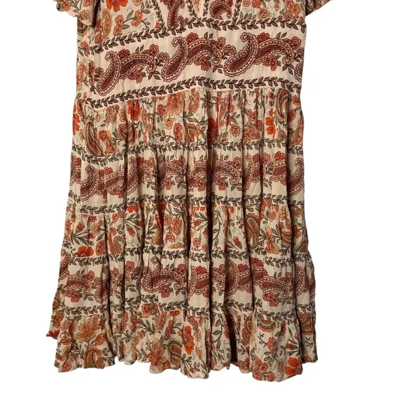 BOHO Paisley Babydoll Mini‎ Dress Size XS Orange Ruffle Festival Western Cottage - Image 4