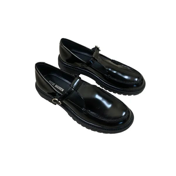 Steve Madden Leona Black Patent Mary‎ Jane Loafers Lug Sole Women's Size 5 - Image 2