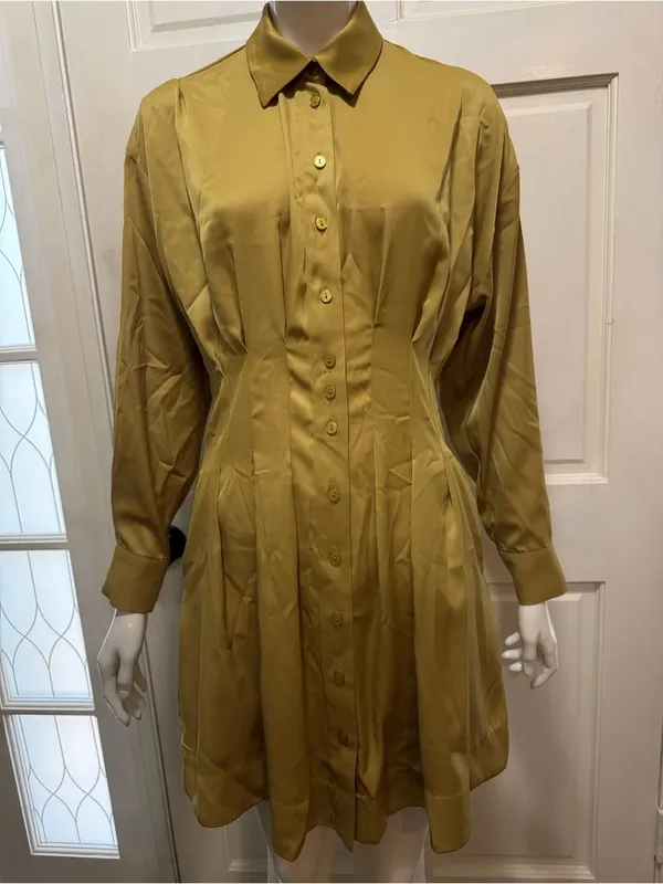 Exquise by Anthropologie Tobie Olive Green Button-Front Long-Sleeve Dress XS A - Image 2