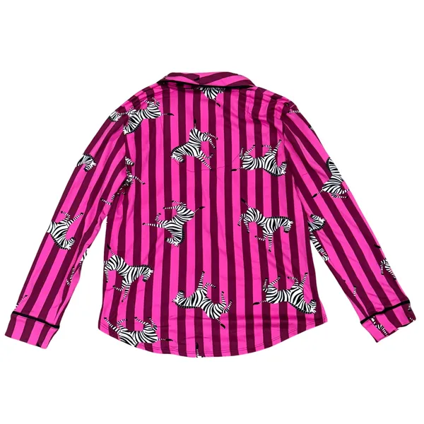 Room Service Pajama Top Womens Sz S Pink Purple Zebra Stripe Button Up Sleepwear - Image 2