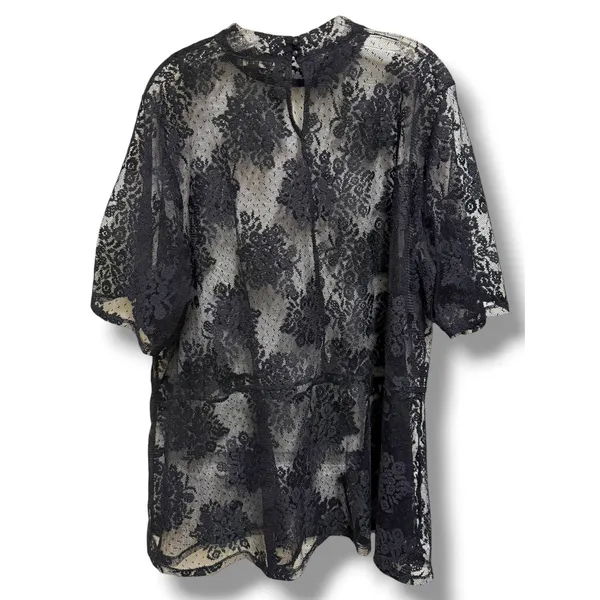 Lane Bryant Black Sheer Floral Lace Mock Neck Blouse Women's 26/28 Plus Size NWT - Image 4