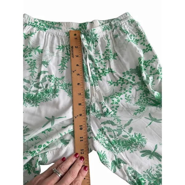 Piyama Pajama Set XS Green White Toile Botanical Rayon Pants Bali Resort #F13-1 - Image 12
