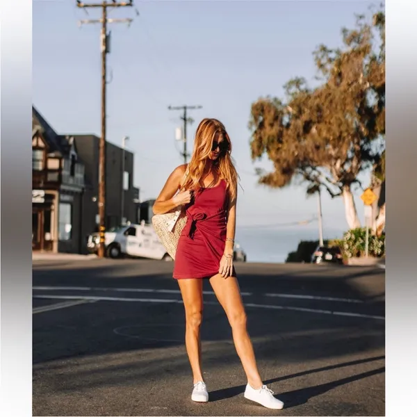 L*SPACE Cypress Burgundy Red Wrap Front Mini‎ Tank Dress Casual Beach Size Small - Image 3