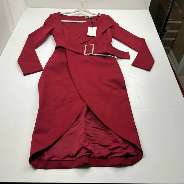 Lavish Alice Ruby Long‎ Sleeve Ponte Midi Dress Burgundy Womens US Size 6 NEW - Image 3
