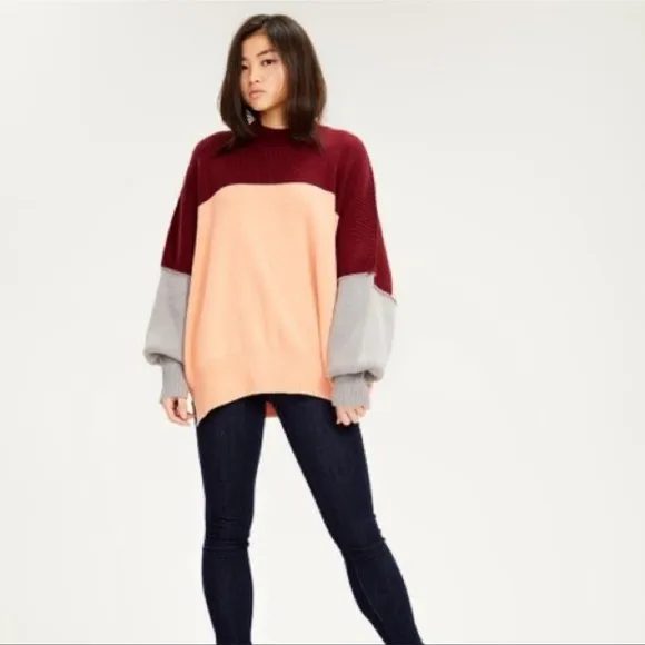Free People Easy Street Oversized Sweater Color Block Women’s Small Peach Combo - Image 3