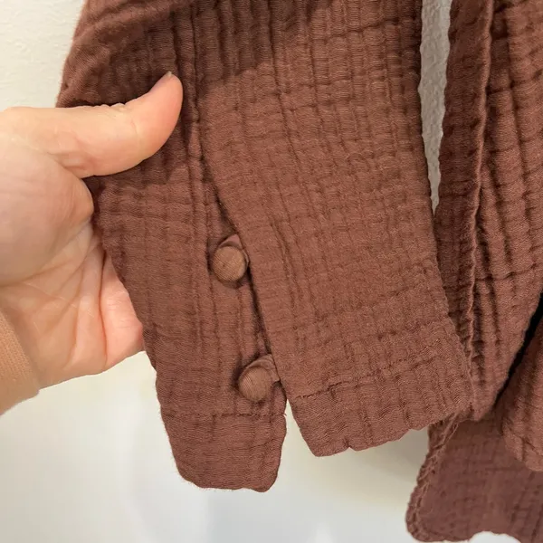Zara Cotton Blend Oversized Top Size XS Brown Textured Gauze Relaxed‎ Fit - Image 7