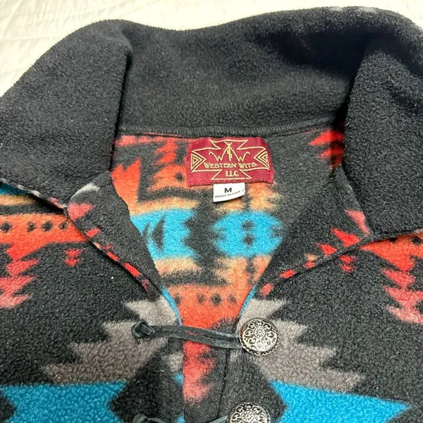 VTG Western Wits Aztec Fleece Pullover Black Size M - Image 3