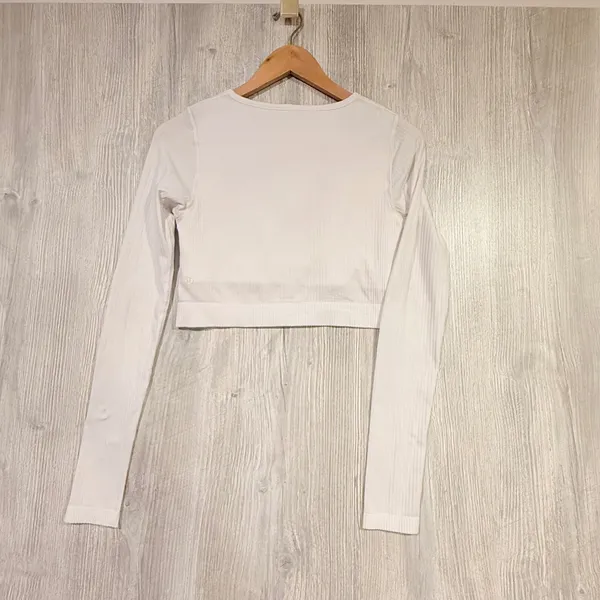 Lululemon Ebb To Street Long Sleeve Top White Ribbed Built In Bra Pilates Size 8 - Image 5