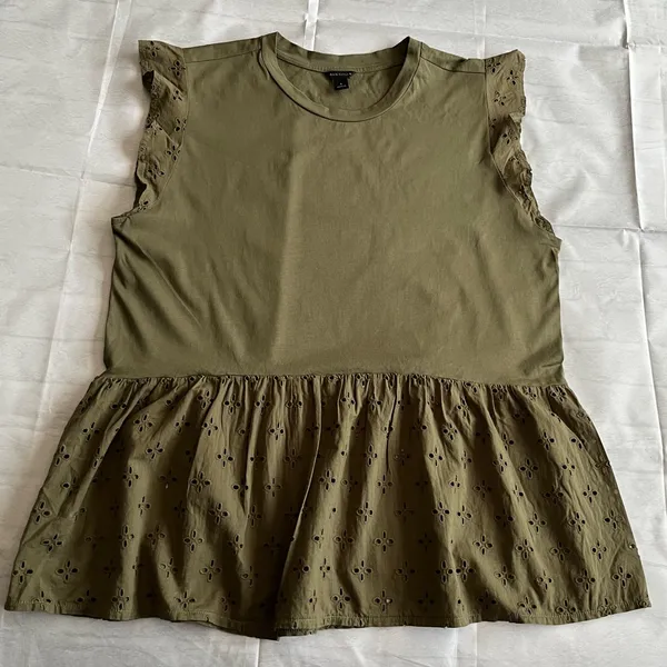 Ann Taylor‎ Olive Eyelet Peplum Ruffle-Sleeve Top - Image 2