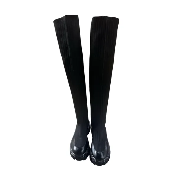 Cuccoo EU 40 Black Knee High Sock Boots Chunky Platform Lug Sole Y2K - Image 2