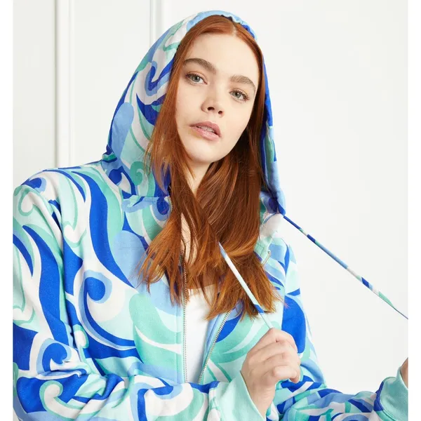 Hill House‎ Allie Zip-Up Hooded Fleece Jacket in Ocean Kaleidoscope Size Small - Image 3