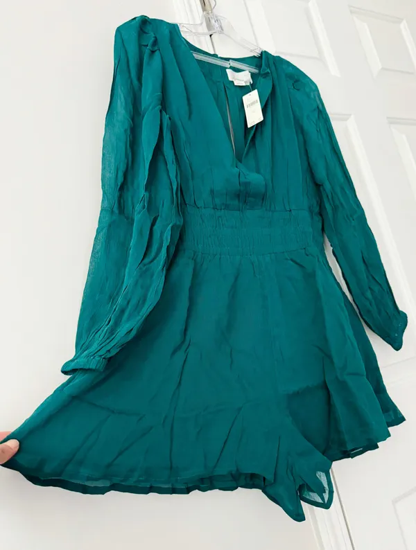 Anthropologie The Somerset Deep-V Long Sleeve Romper, Size XS - Image 9