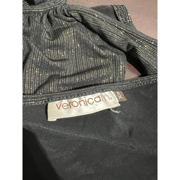 Veronica M Black‎ Gold Lurex Sparkle Mock Neck Backless Draped Cocktail Dress XS - Image 3