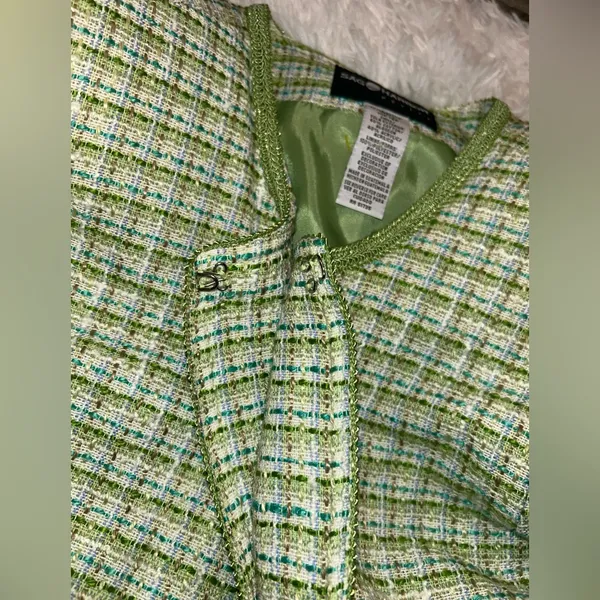 Sag Harbor tweed jacket green blue plaid open front jacket one hook blazer 12P - Image 6
