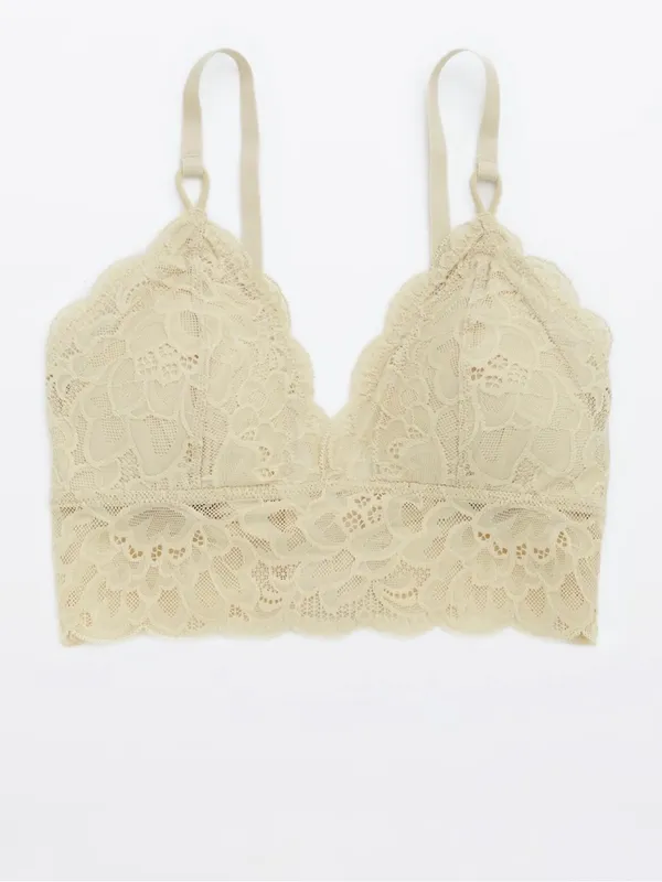 Aerie Triangle Bralette w Padding and Lace New Blooms Size XL Feminine Neutral - Image 3