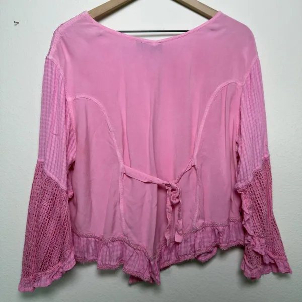 VTG 90s Women Indie Fairy‎ Embroidered Crochet Top XL Pink Flare Western Boho - Image 10