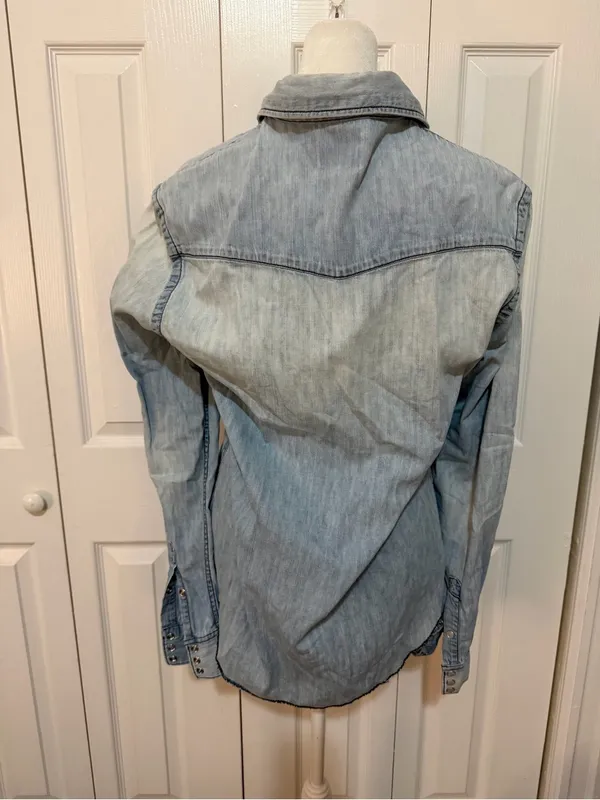 Acne Studios Texas Western Denim Button Up Shirt Acid Wash EU 46 - Image 3