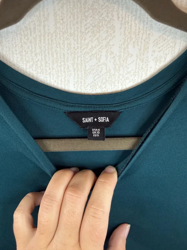 Saint + Sofia Teal Green Tiered Maxi Dress Short Sleeve Size 6 - Image 4