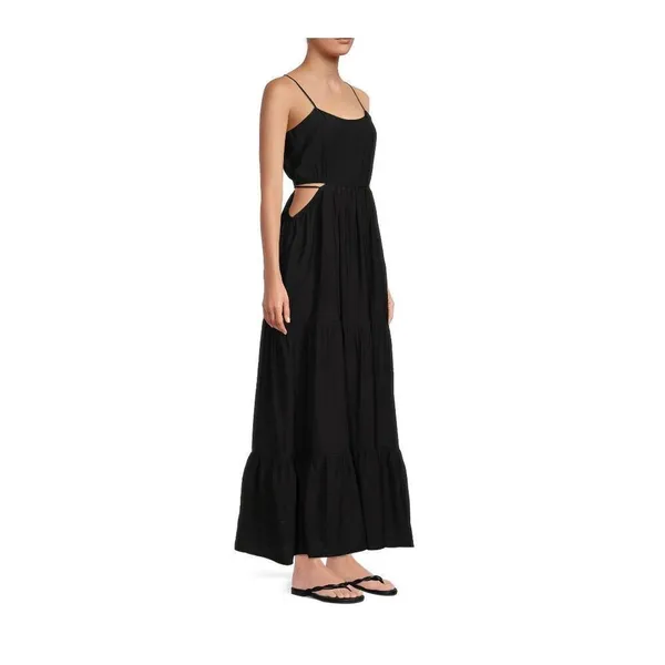 LEA & VIOLA tiered black maxi cut out dress size Small - Image 3