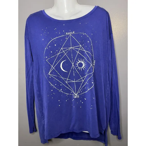 American Eagle Shirt Womens Small Blue Celestial Graphic Long Sleeve Tee Top - Image 2