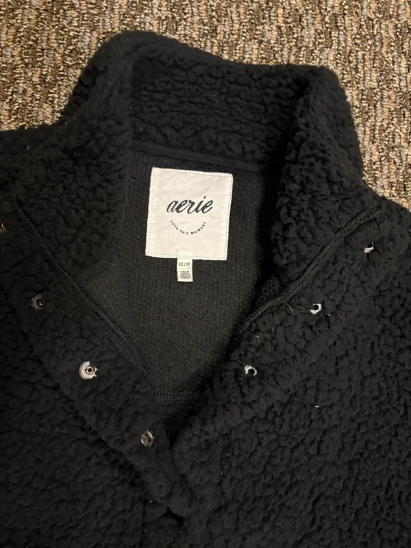 Aerie Black Fuzzy Half Button Sweater - Image 2