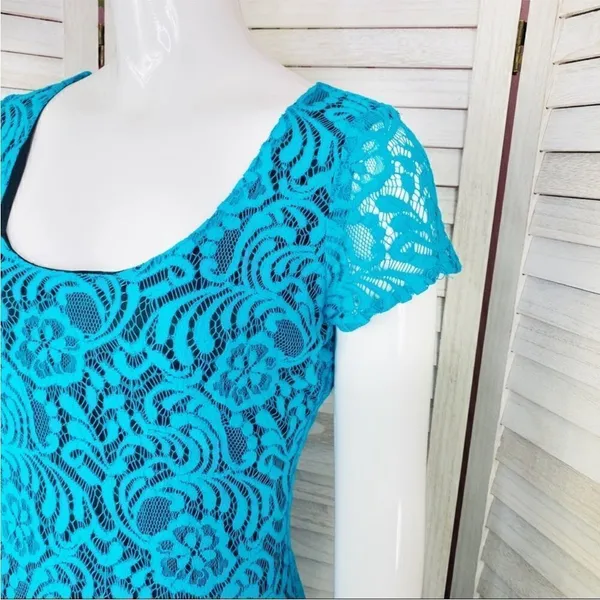 Eva Mendes‎ New York & Co. Lace Sheath Bodycon Dress Teal Black 2 Party Cocktail - Image 5