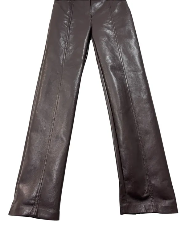 Wilfred Chocolate Brown Faux Leather Straight Leg Trouser Pants Size 4 Womens - Image 4