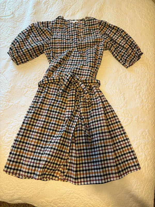 Gianni Bini (GB) Multicolor Checkered Puff Sleeves Wrap Dress - Image 2