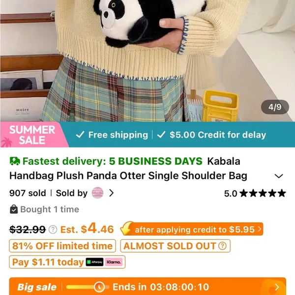 NWOT panda bear bag cross body purse bag clutch plush kawaii bag - Image 3